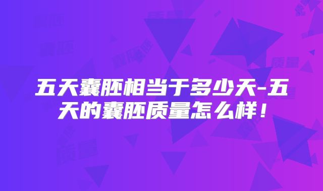 五天囊胚相当于多少天-五天的囊胚质量怎么样!