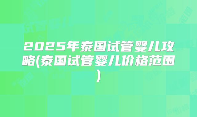 2025年泰国试管婴儿攻略(泰国试管婴儿价格范围)