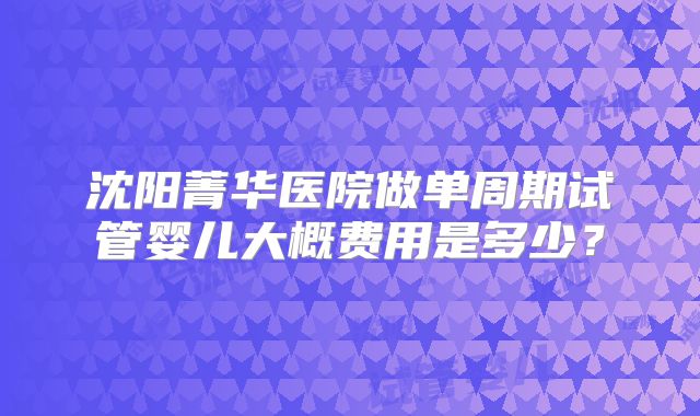 沈阳菁华医院做单周期试管婴儿大概费用是多少？