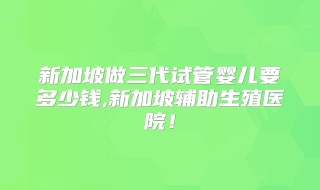 新加坡做三代试管婴儿要多少钱,新加坡辅助生殖医院！