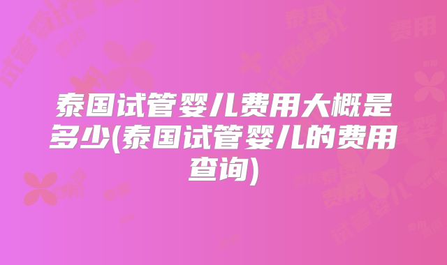 泰国试管婴儿费用大概是多少(泰国试管婴儿的费用查询)