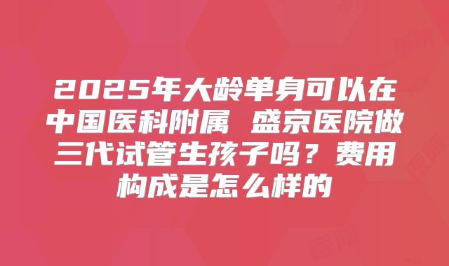 2025年大龄单身可以在中国医科附属 盛京医院做三代试管生孩子吗?费用构成是怎么样的
