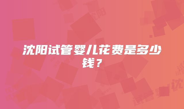 沈阳试管婴儿花费是多少钱？