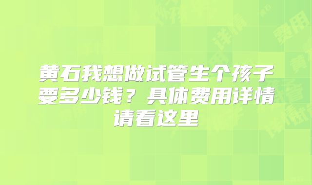 黄石我想做试管生个孩子要多少钱？具体费用详情请看这里