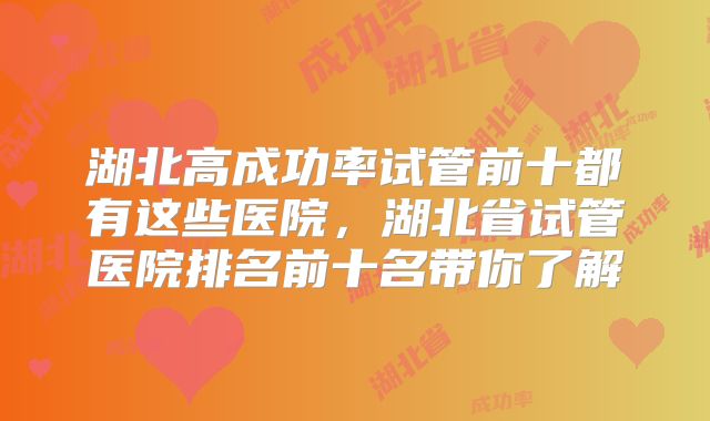 湖北高成功率试管前十都有这些医院,湖北省试管医院排名前十名带你了解