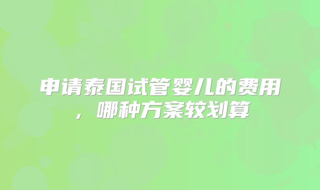申请泰国试管婴儿的费用，哪种方案较划算