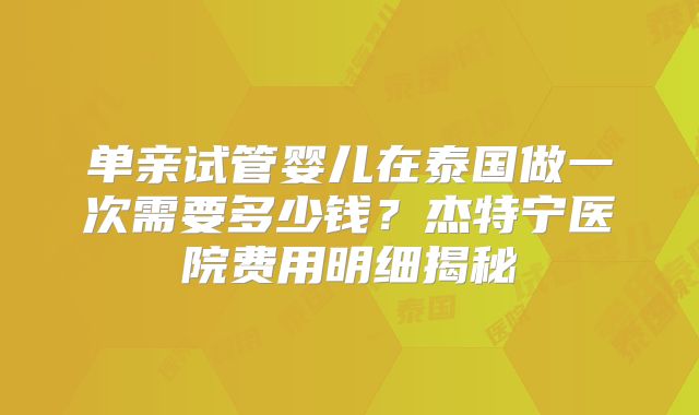 单亲试管婴儿在泰国做一次需要多少钱?杰特宁医院费用明细揭秘