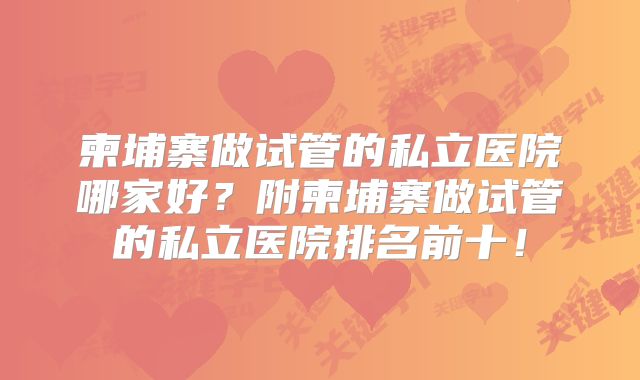 柬埔寨做试管的私立医院哪家好？附柬埔寨做试管的私立医院排名前十！