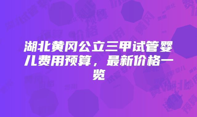湖北黄冈公立三甲试管婴儿费用预算,最新价格一览