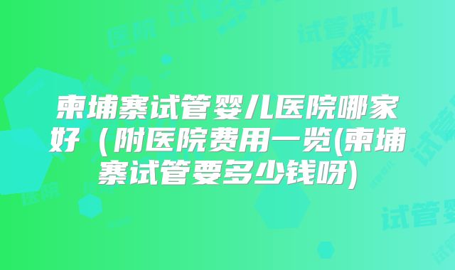 柬埔寨试管婴儿医院哪家好（附医院费用一览(柬埔寨试管要多少钱呀)