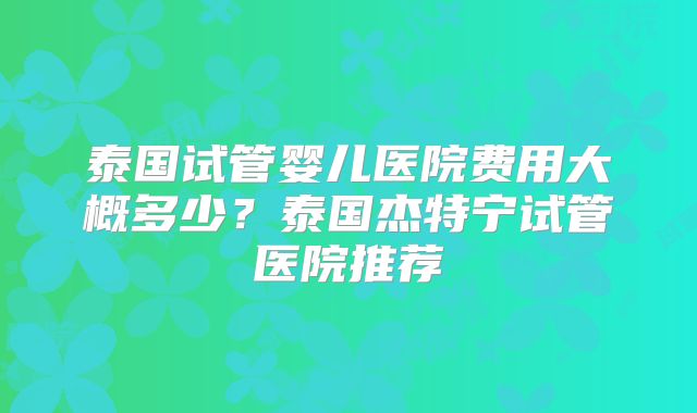 泰国试管婴儿医院费用大概多少？泰国杰特宁试管医院推荐