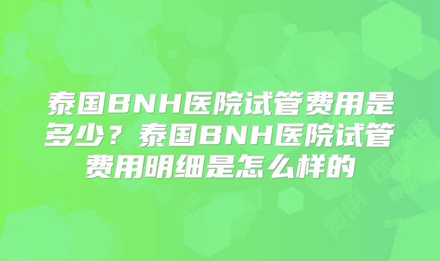泰国BNH医院试管费用是多少？泰国BNH医院试管费用明细是怎么样的