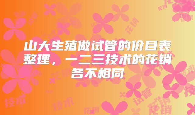 山大生殖做试管的价目表整理，一二三技术的花销各不相同