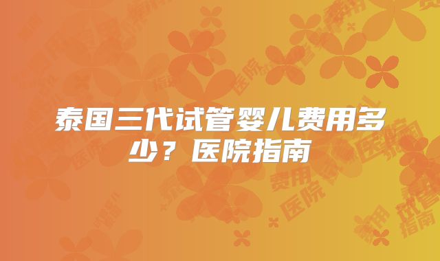 泰国三代试管婴儿费用多少？医院指南