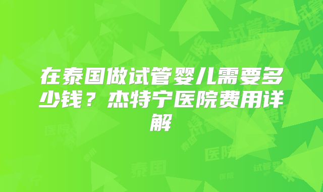 在泰国做试管婴儿需要多少钱?杰特宁医院费用详解