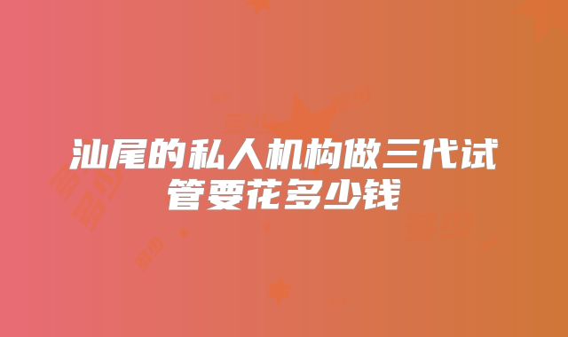 汕尾的私人机构做三代试管要花多少钱