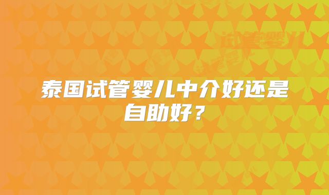泰国试管婴儿中介好还是自助好?