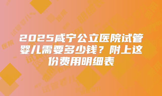 2025咸宁公立医院试管婴儿需要多少钱？附上这份费用明细表