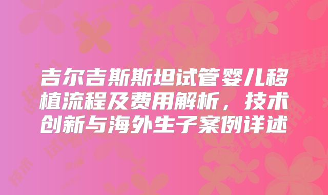 吉尔吉斯斯坦试管婴儿移植流程及费用解析，技术创新与海外生子案例详述