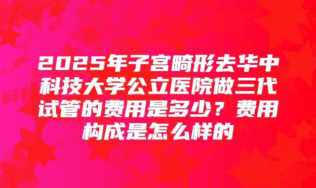 2025年子宫畸形去华中科技大学公立医院做三代试管的费用是多少？费用构成是怎么样的