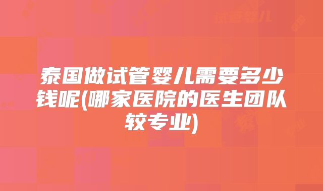 泰国做试管婴儿需要多少钱呢(哪家医院的医生团队较专业)