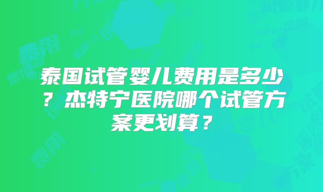 泰国试管婴儿费用是多少？杰特宁医院哪个试管方案更划算？