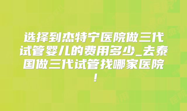 选择到杰特宁医院做三代试管婴儿的费用多少_去泰国做三代试管找哪家医院!