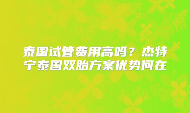 泰国试管费用高吗?杰特宁泰国双胎方案优势何在