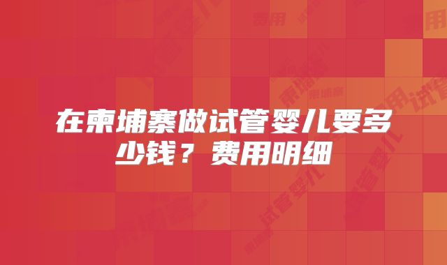 在柬埔寨做试管婴儿要多少钱？费用明细