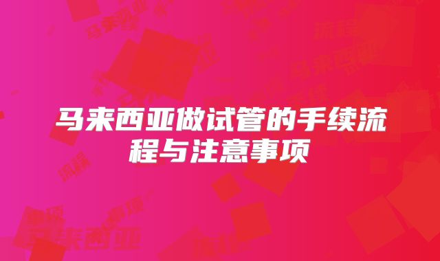 马来西亚做试管的手续流程与注意事项