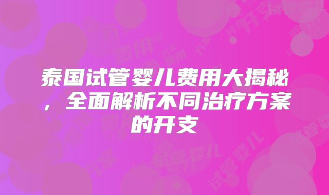 泰国试管婴儿费用大揭秘,全面解析不同治疗方案的开支