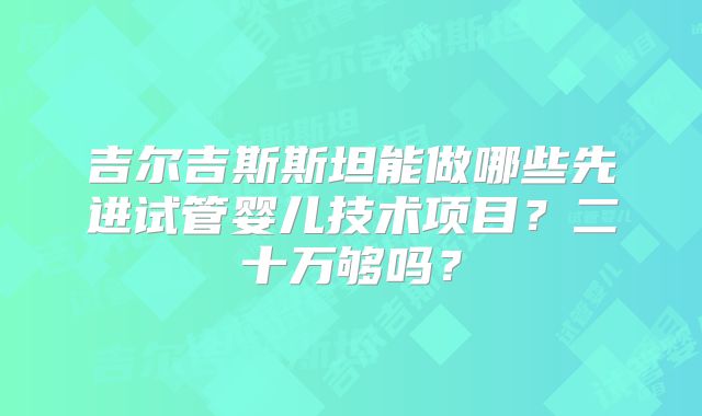 吉尔吉斯斯坦能做哪些先进试管婴儿技术项目？二十万够吗？