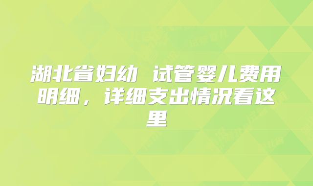 湖北省妇幼 试管婴儿费用明细，详细支出情况看这里
