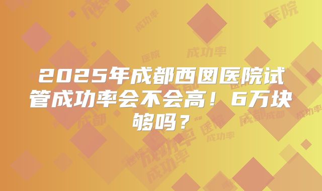2025年成都西囡医院试管成功率会不会高！6万块够吗？