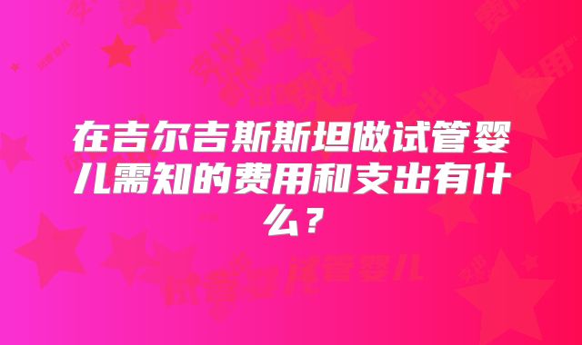 在吉尔吉斯斯坦做试管婴儿需知的费用和支出有什么？