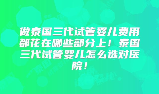做泰国三代试管婴儿费用都花在哪些部分上!泰国三代试管婴儿怎么选对医院!