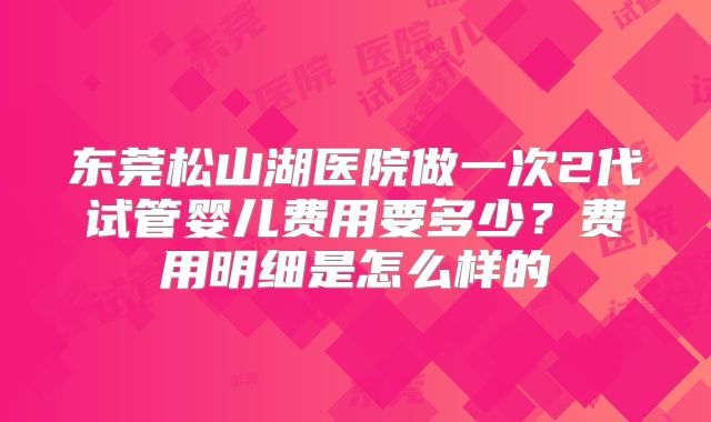 东莞松山湖医院做一次2代试管婴儿费用要多少？费用明细是怎么样的