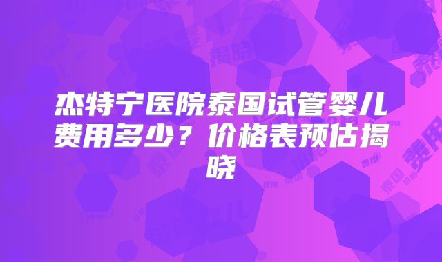 杰特宁医院泰国试管婴儿费用多少？价格表预估揭晓