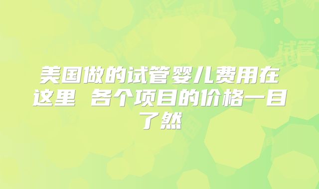 美国做的试管婴儿费用在这里 各个项目的价格一目了然