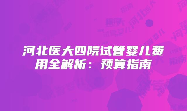 河北医大四院试管婴儿费用全解析：预算指南