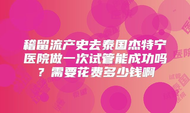 稽留流产史去泰国杰特宁医院做一次试管能成功吗？需要花费多少钱啊