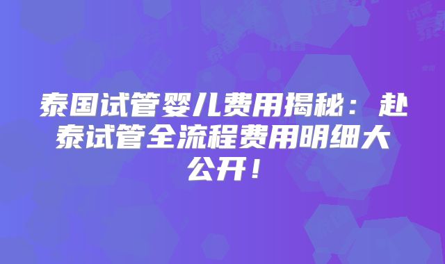 泰国试管婴儿费用揭秘：赴泰试管全流程费用明细大公开！