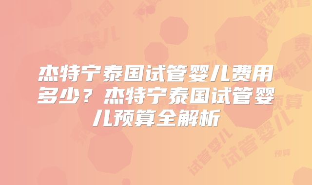 杰特宁泰国试管婴儿费用多少？杰特宁泰国试管婴儿预算全解析