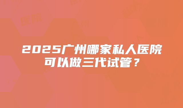 2025广州哪家私人医院可以做三代试管？