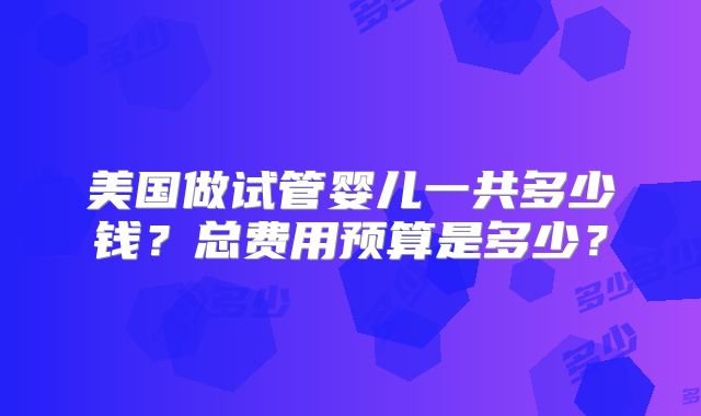 美国做试管婴儿一共多少钱？总费用预算是多少？