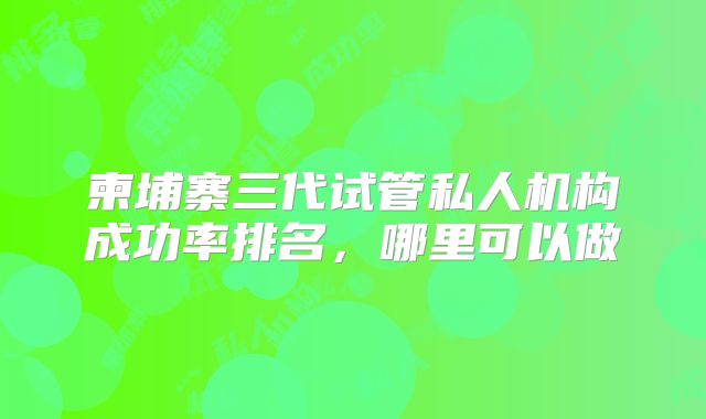 柬埔寨三代试管私人机构成功率排名，哪里可以做