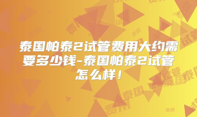 泰国帕泰2试管费用大约需要多少钱-泰国帕泰2试管怎么样！