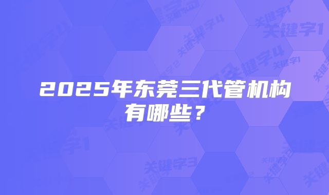 2025年东莞三代管机构有哪些?
