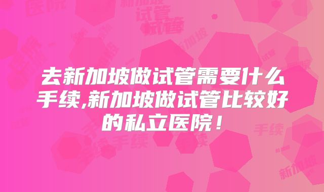 去新加坡做试管需要什么手续,新加坡做试管比较好的私立医院！