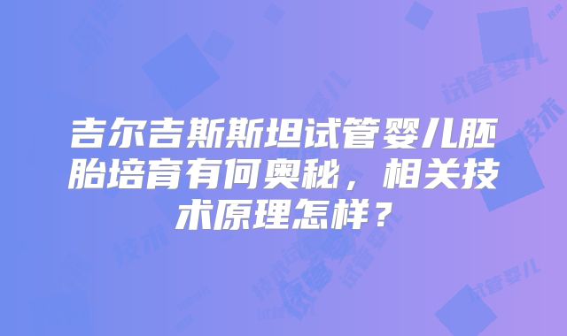 吉尔吉斯斯坦试管婴儿胚胎培育有何奥秘，相关技术原理怎样？